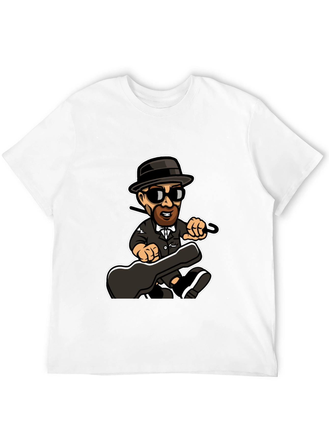Cartoon Music Man T-Shirt Black Cotton