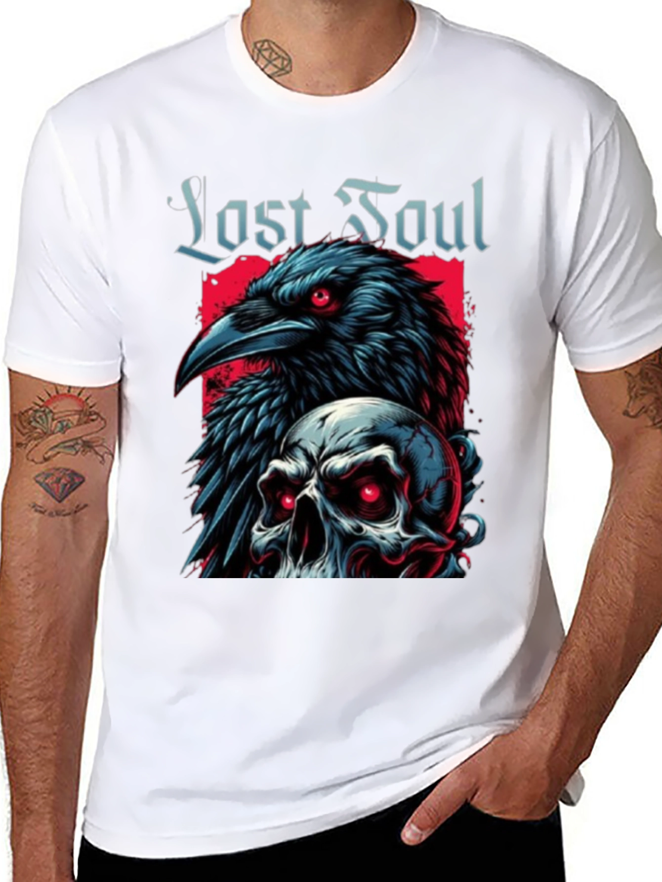Lost Soul Raven Skull Graphic T-Shirt