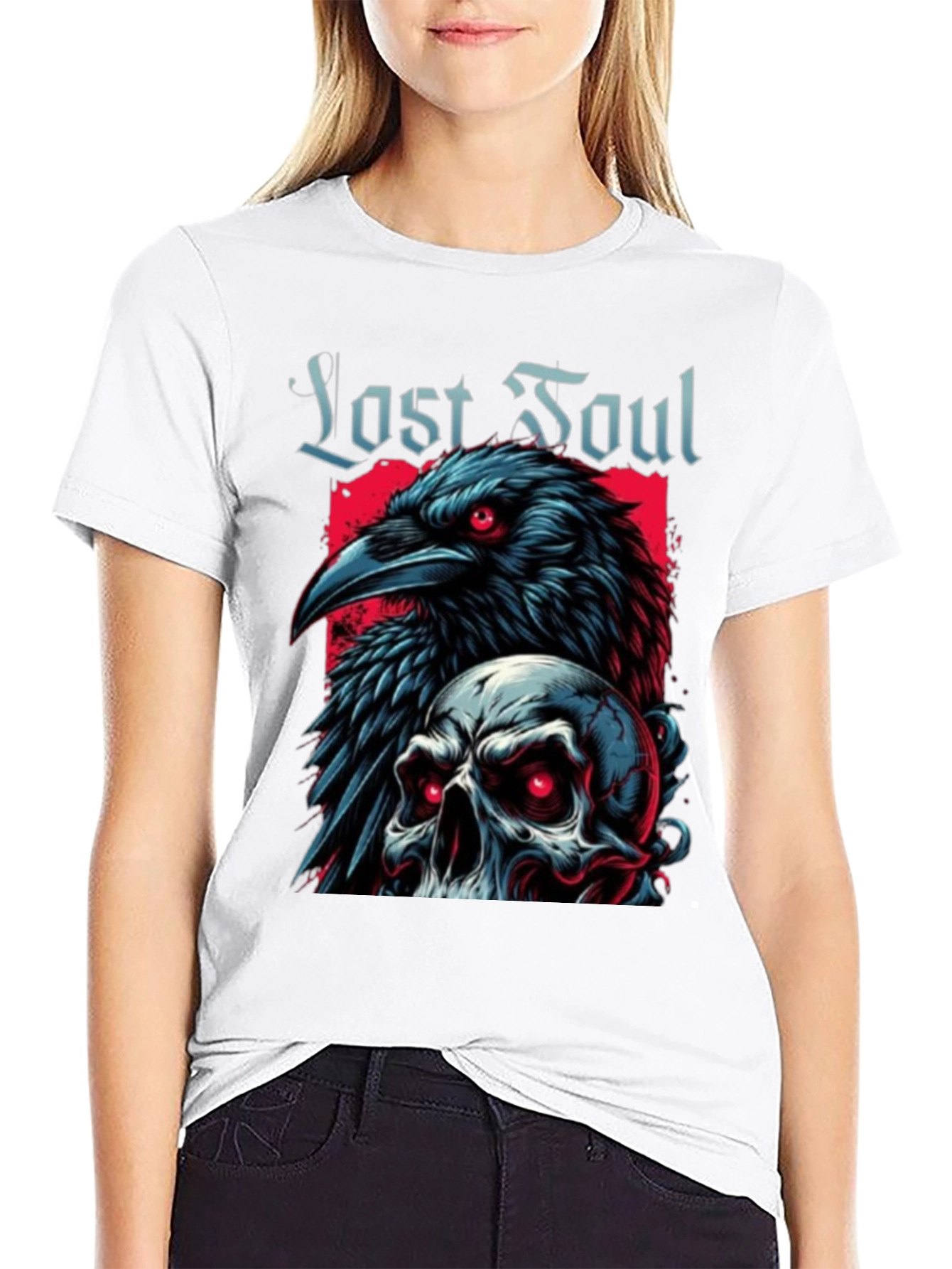 Lost Soul Raven Skull Graphic T-Shirt