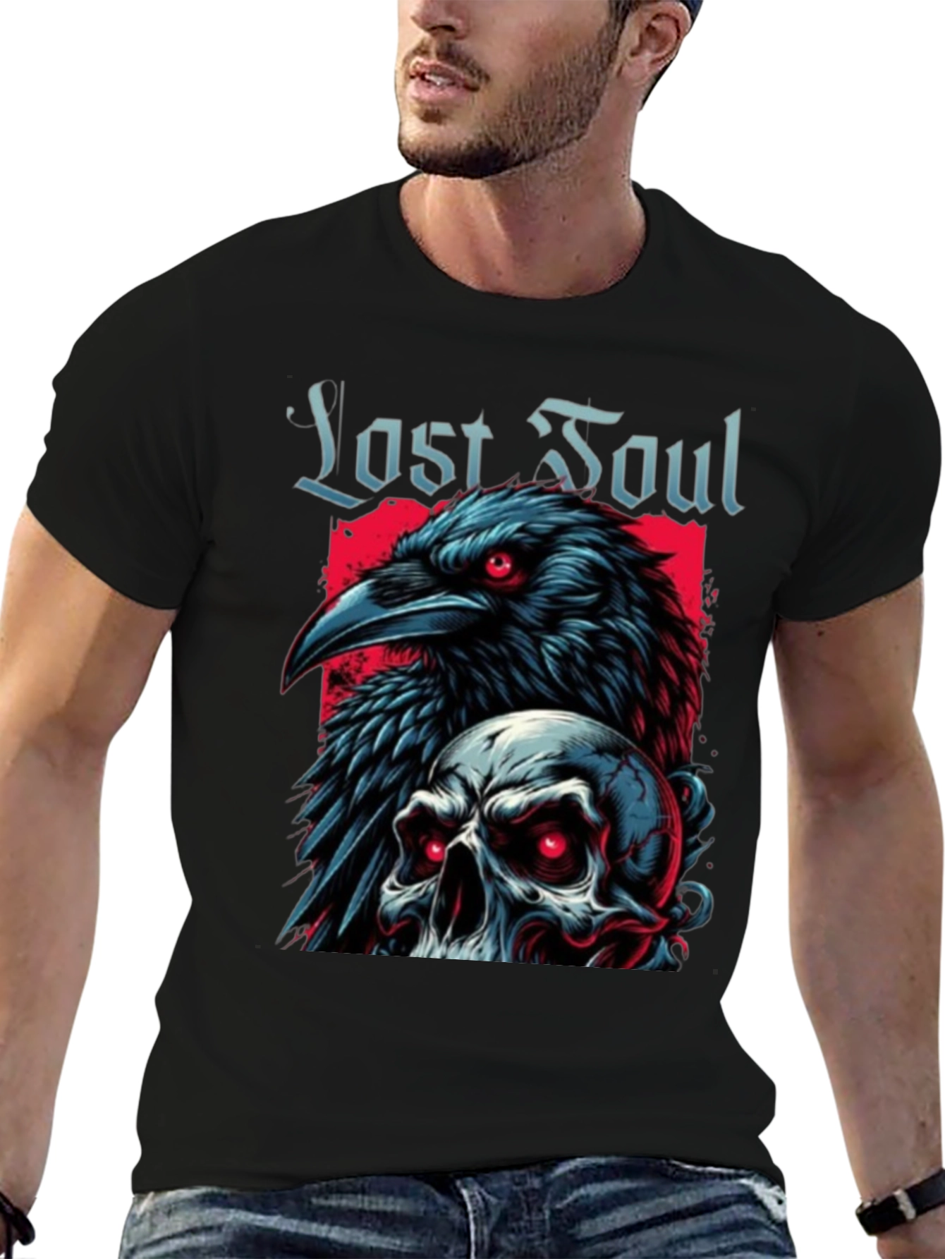 Lost Soul Raven Skull Graphic T-Shirt