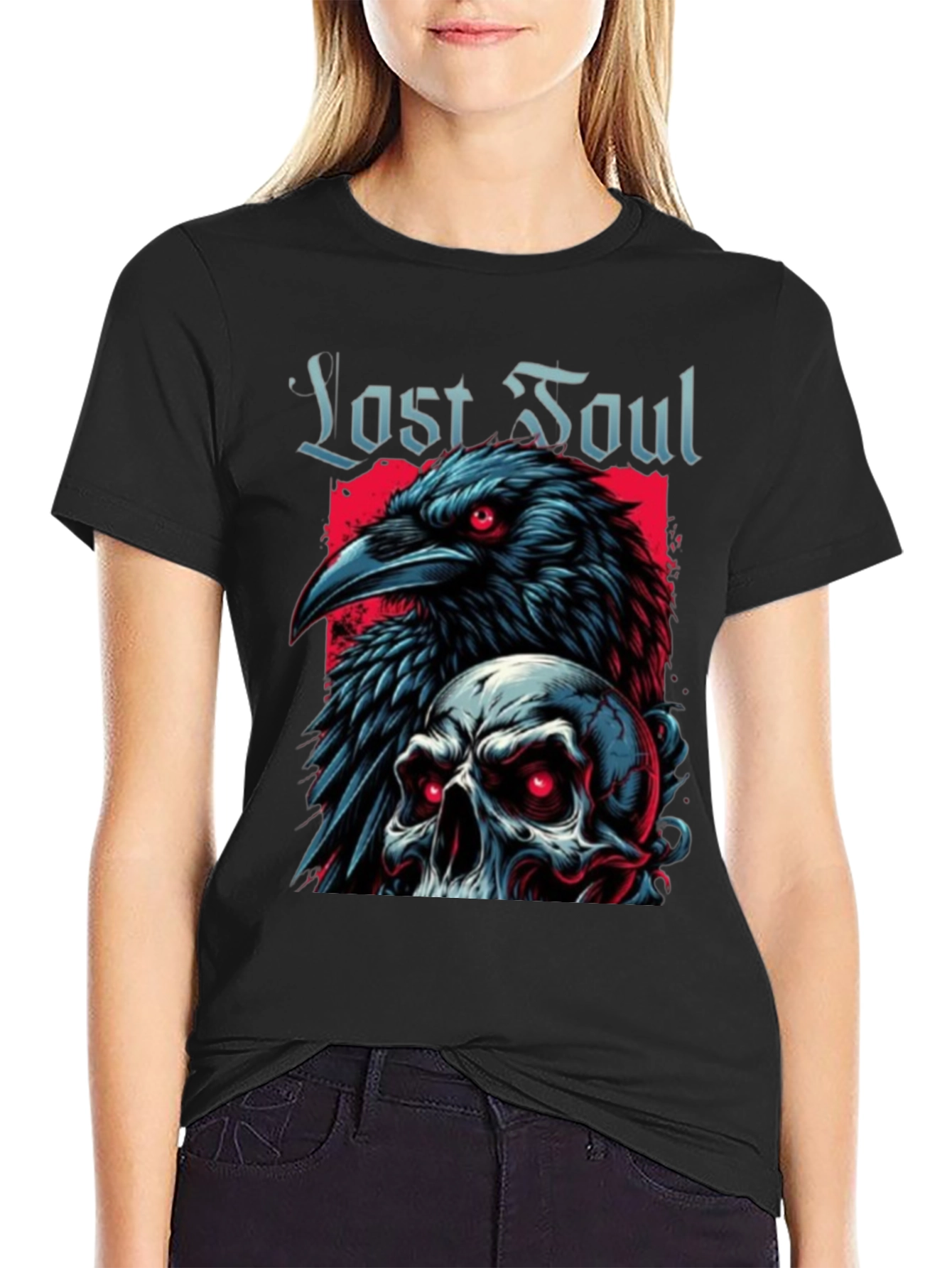 Lost Soul Raven Skull Graphic T-Shirt