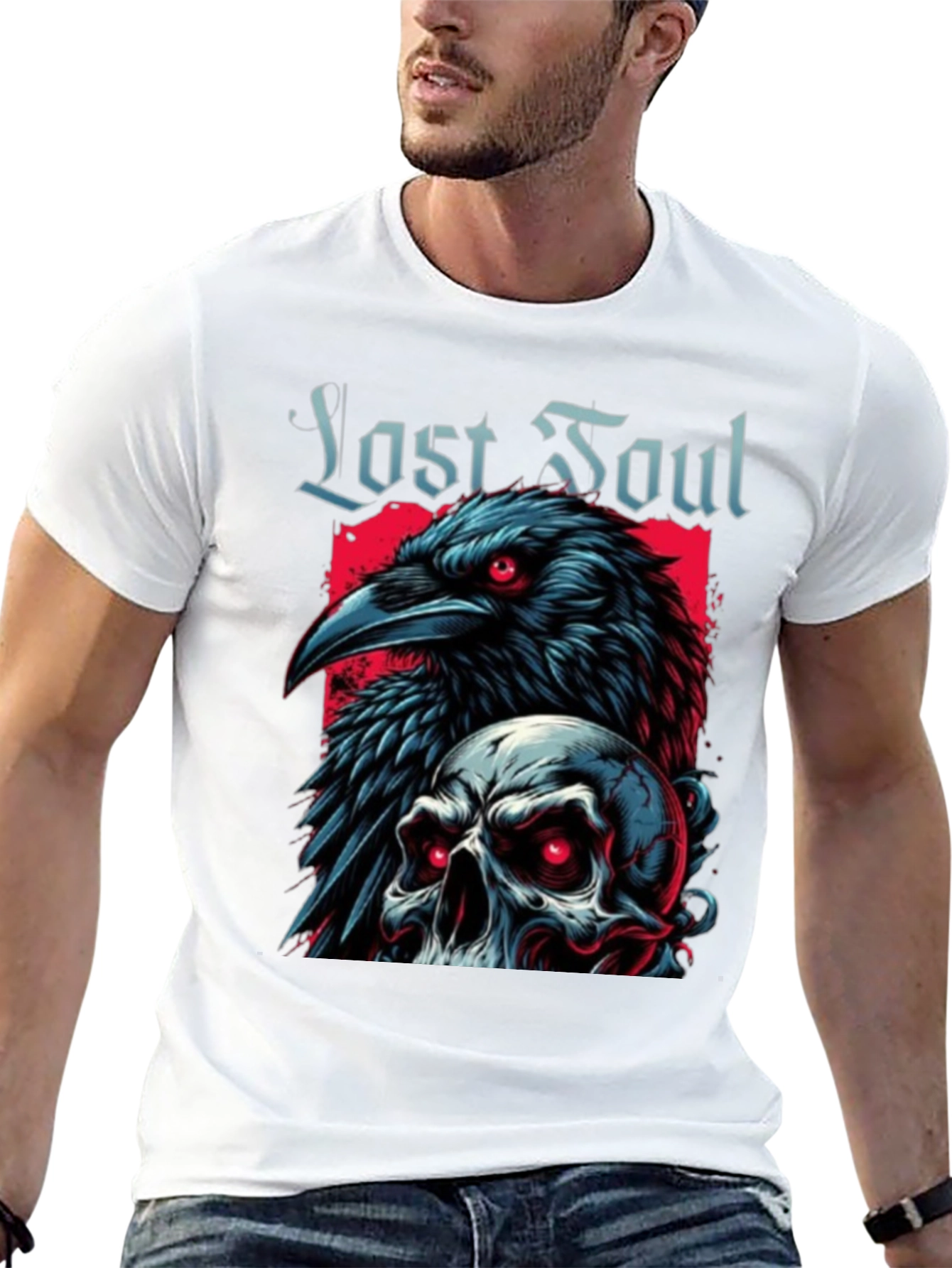Lost Soul Raven Skull Graphic T-Shirt
