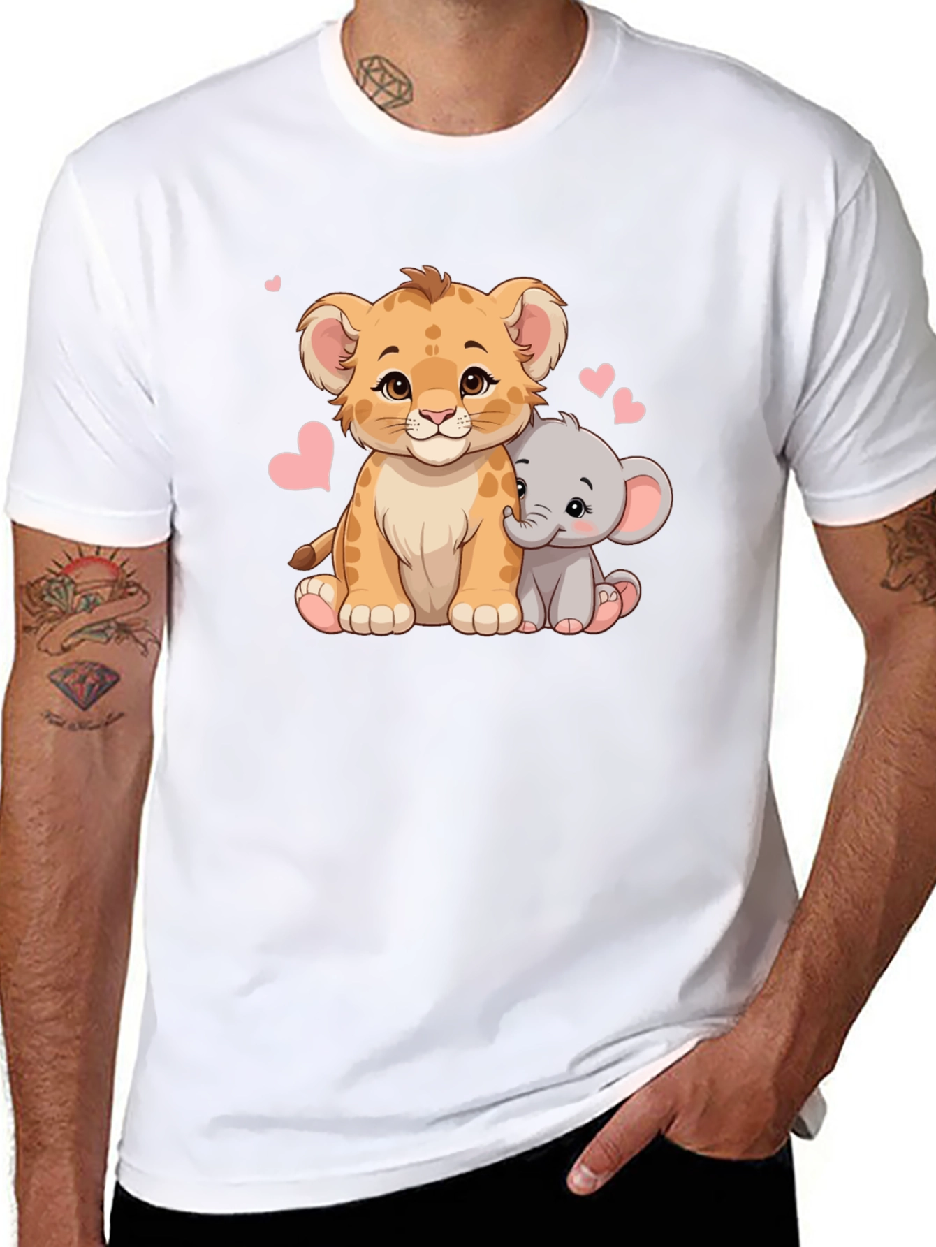 Cute Lion & Elephant Heart Tee