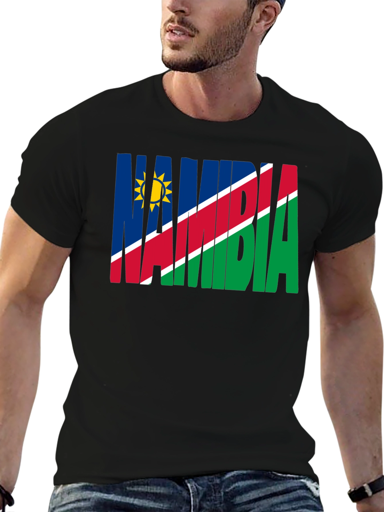 Namibia Flag T-Shirt - Black Crew Neck Tee