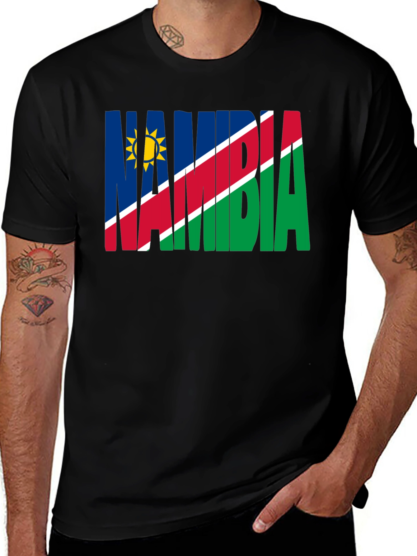 Namibia Flag T-Shirt - Black Crew Neck Tee
