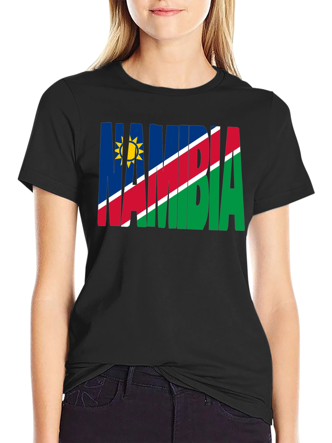 Namibia Flag T-Shirt - Black Crew Neck Tee