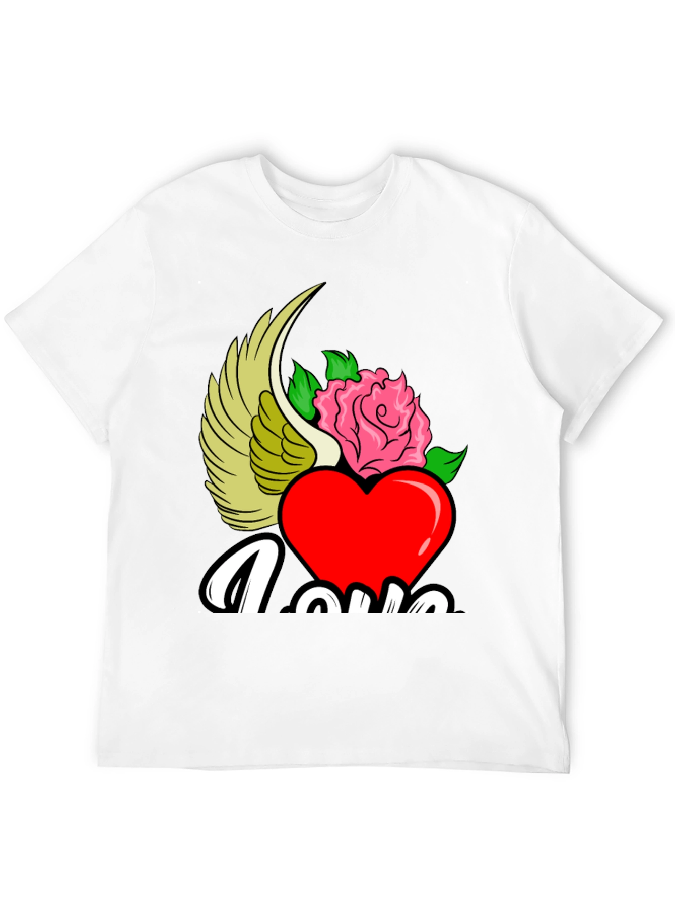 Love Heart Rose Winged Graphic T-Shirt