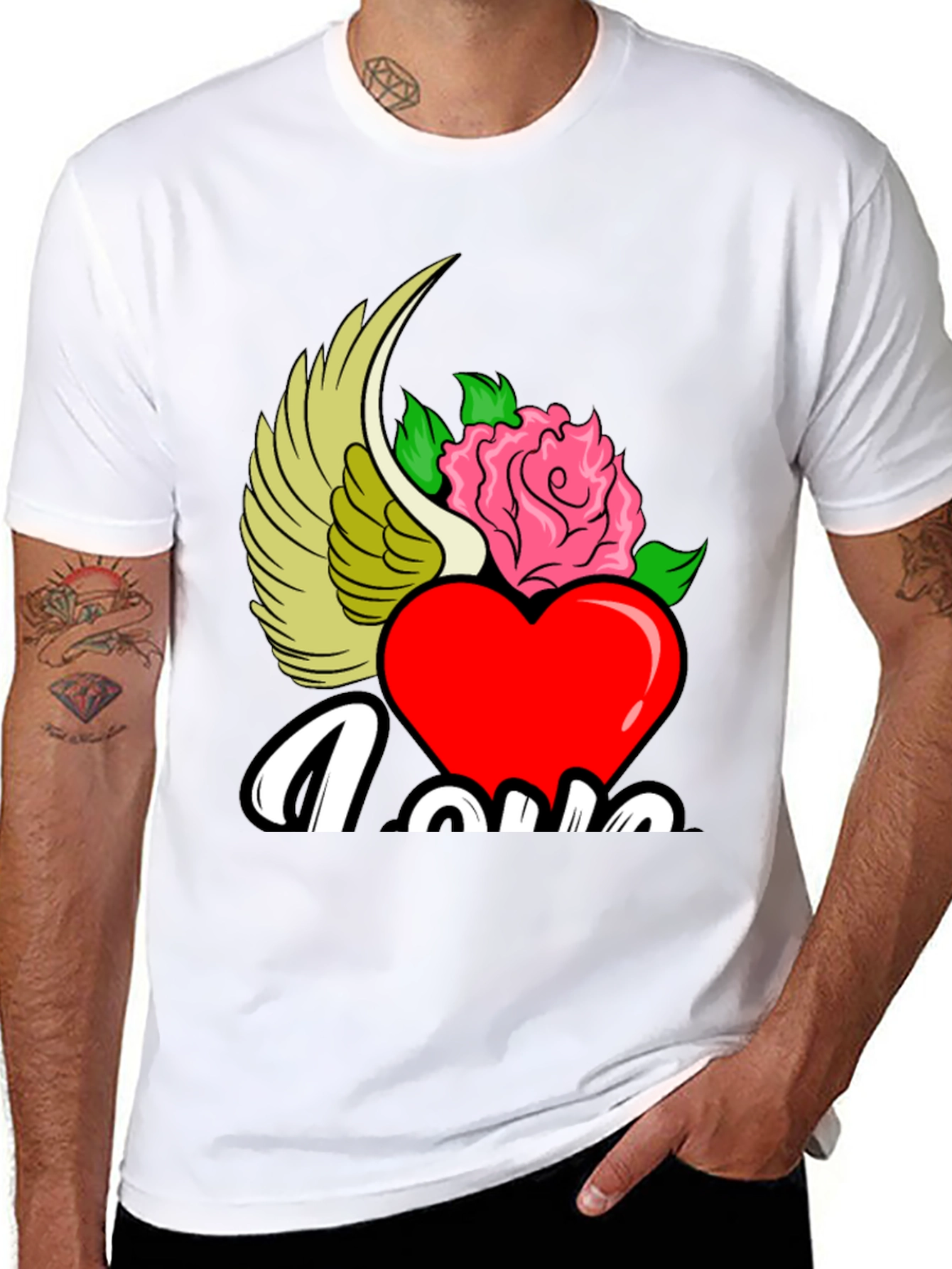 Love Heart Rose Winged Graphic T-Shirt