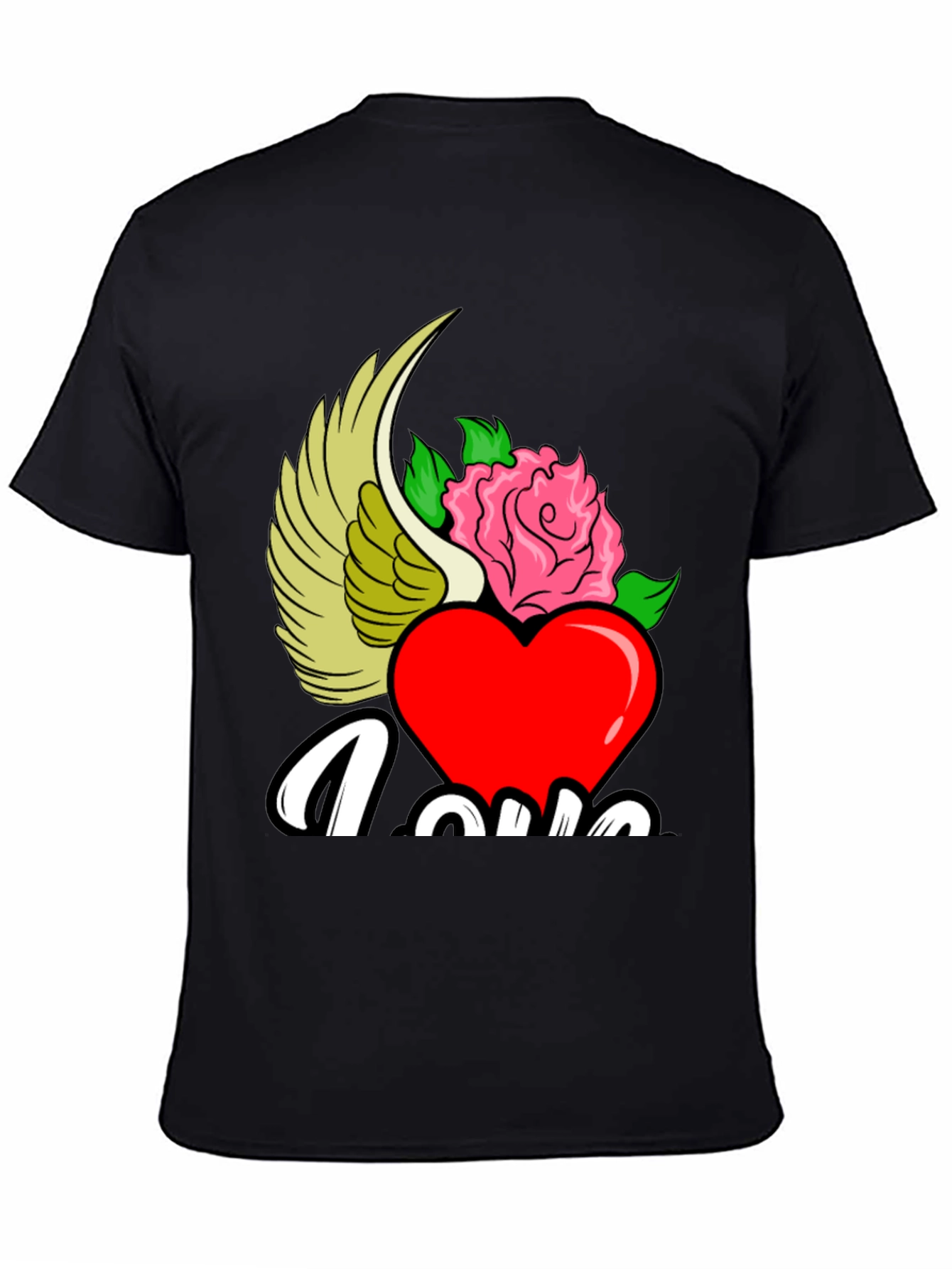 Love Heart Rose Winged Graphic T-Shirt