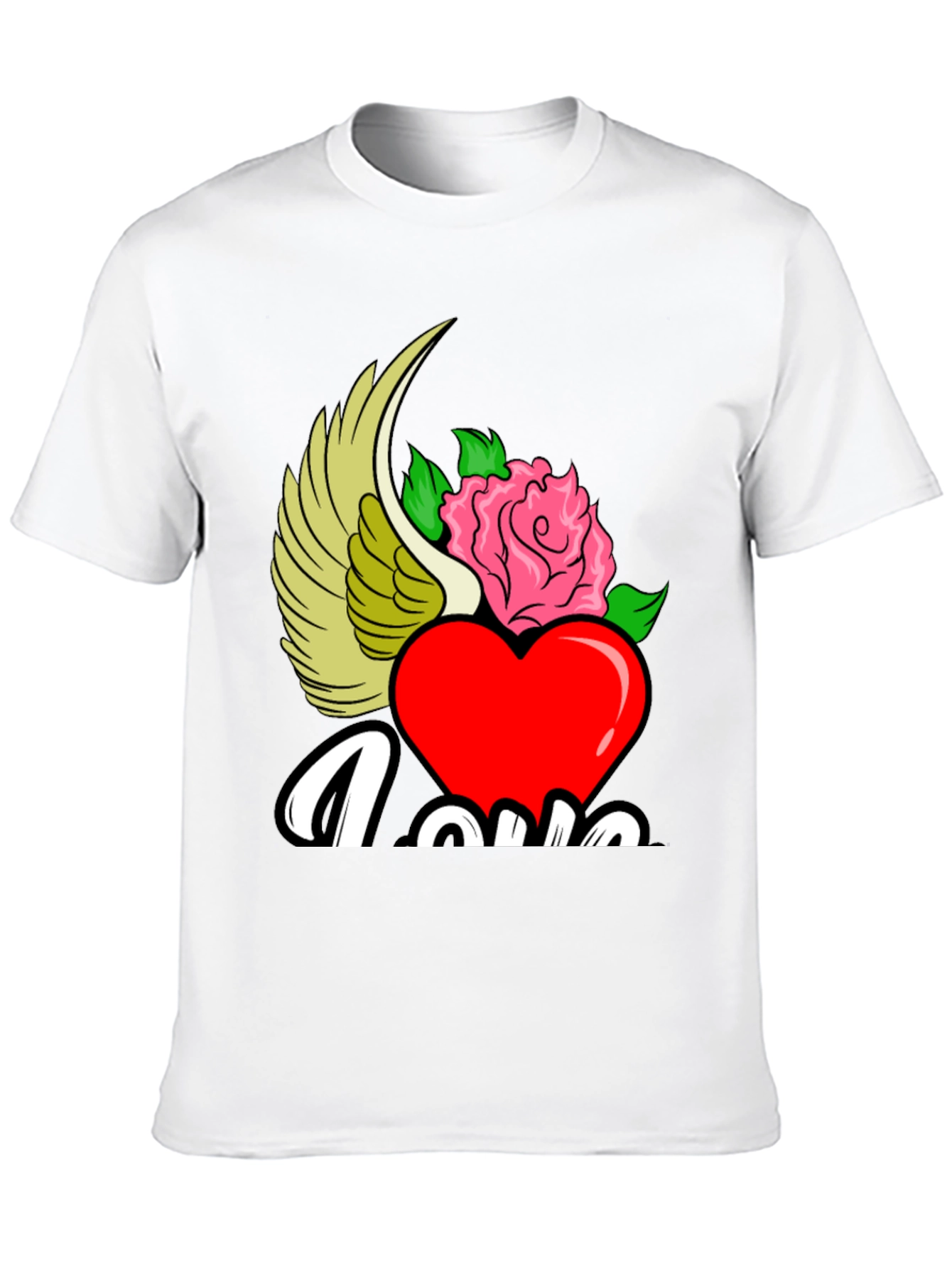Love Heart Rose Winged Graphic T-Shirt