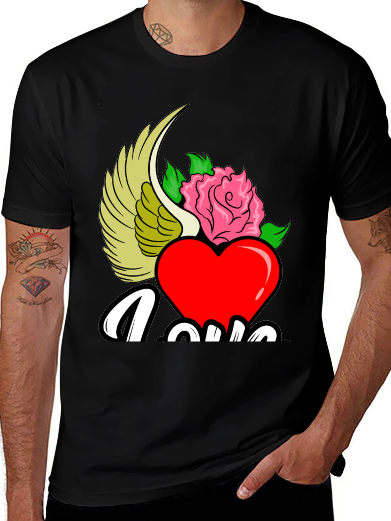 Love Heart Rose Winged Graphic T-Shirt