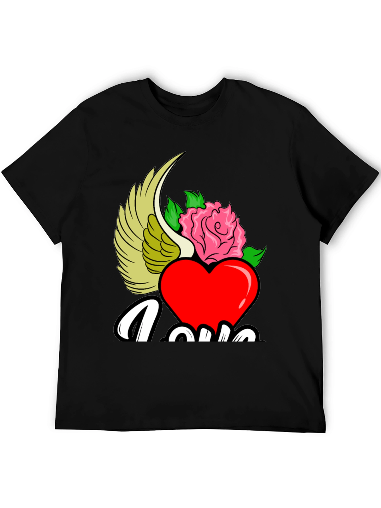 Love Heart Rose Winged Graphic T-Shirt