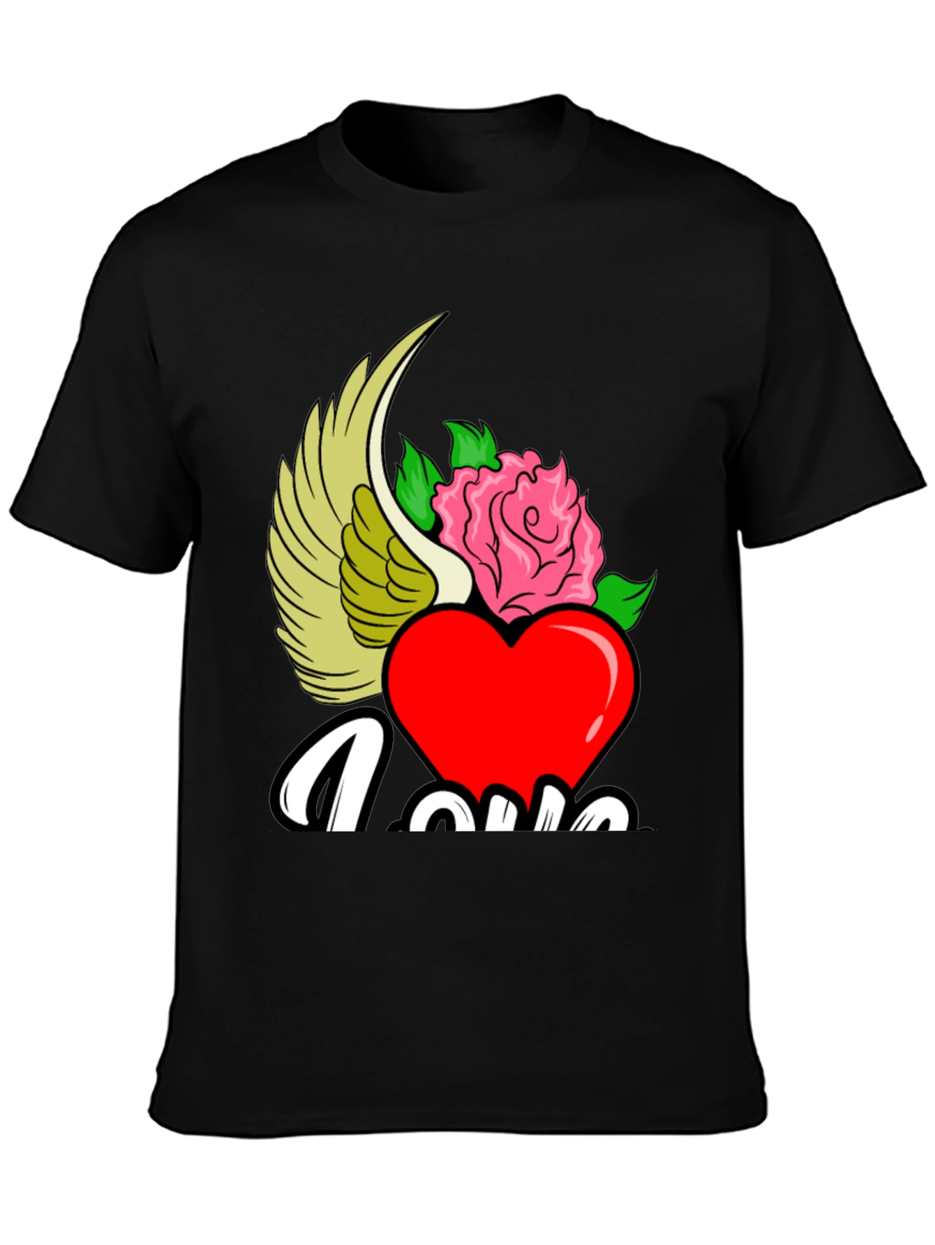Love Heart Rose Winged Graphic T-Shirt