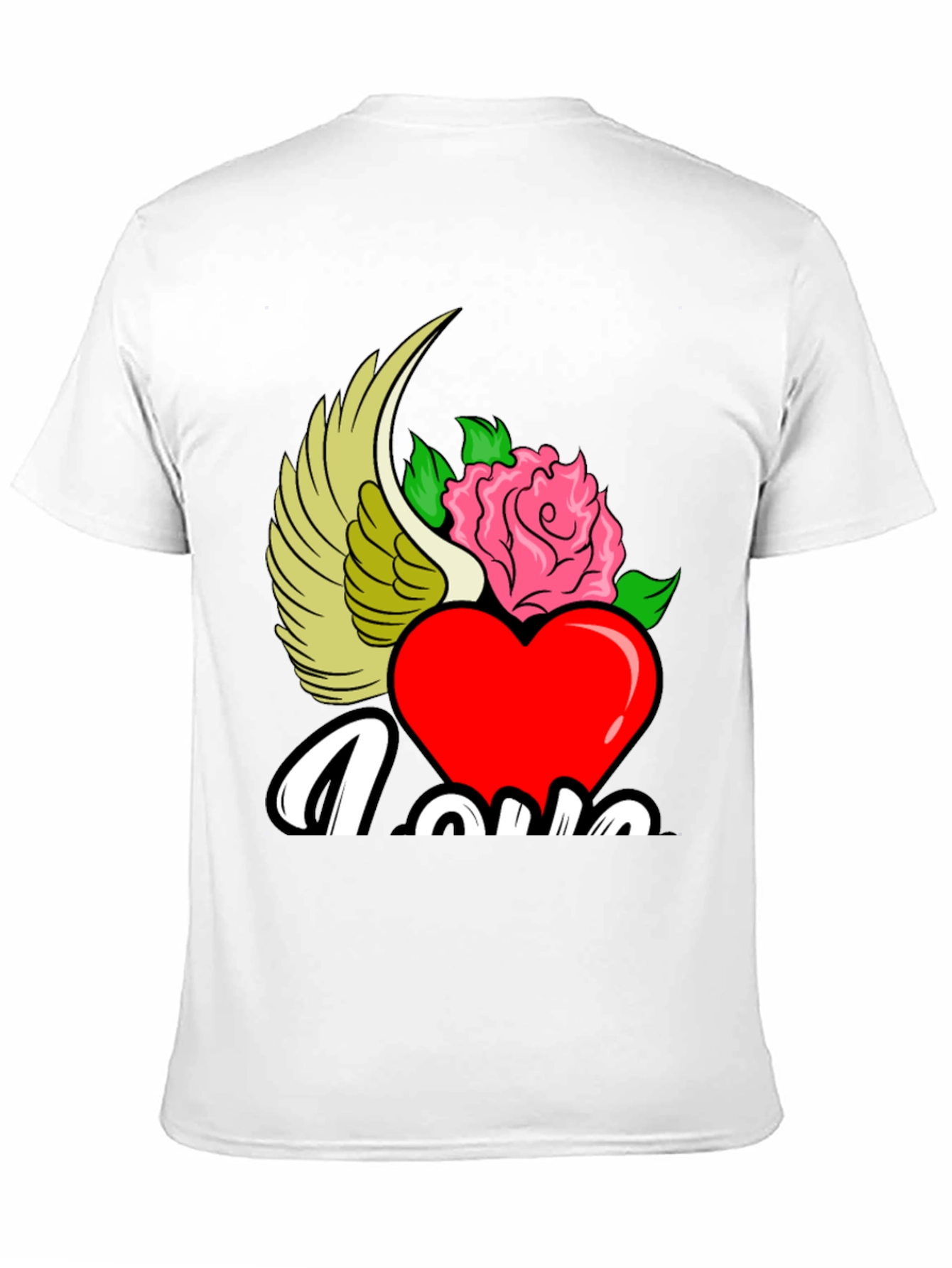 Love Heart Rose Winged Graphic T-Shirt