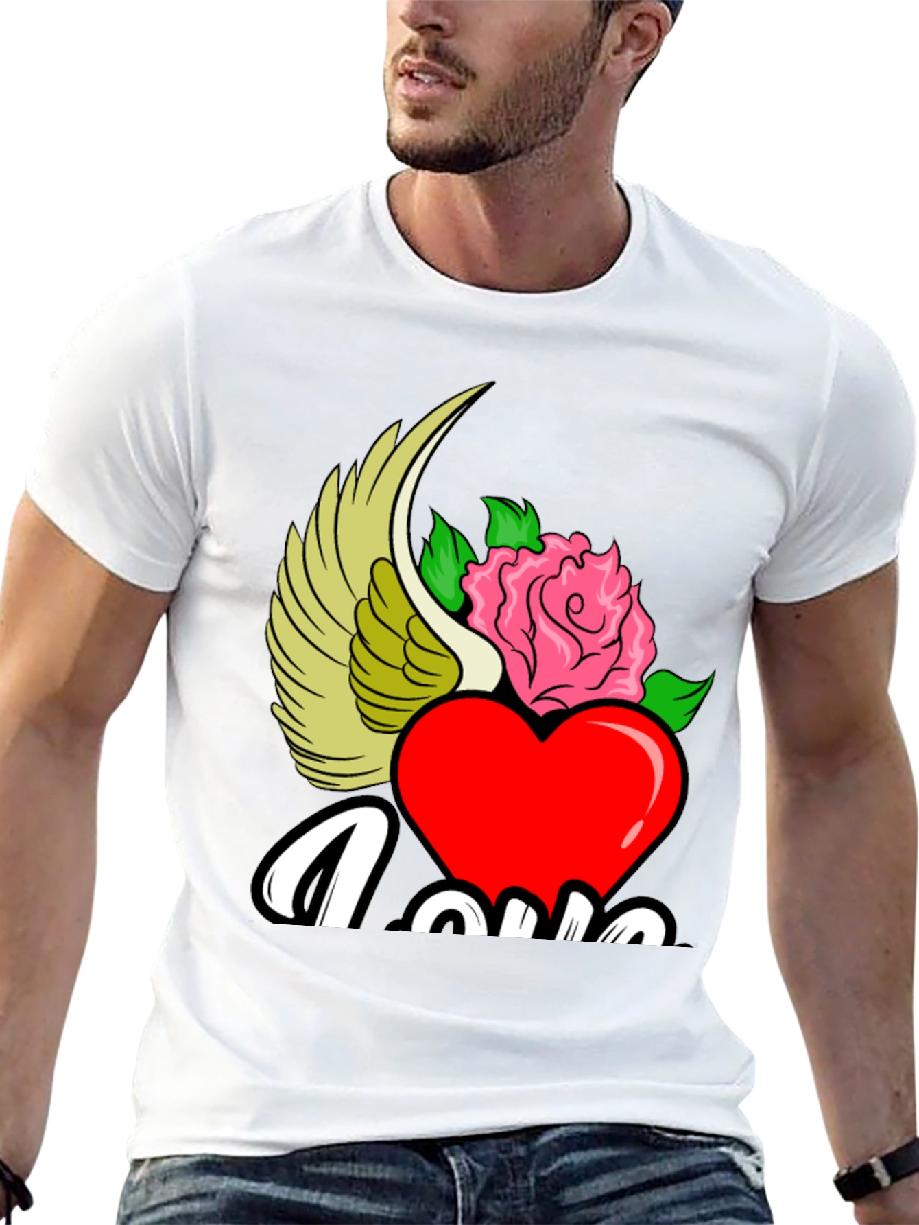 Love Heart Rose Winged Graphic T-Shirt