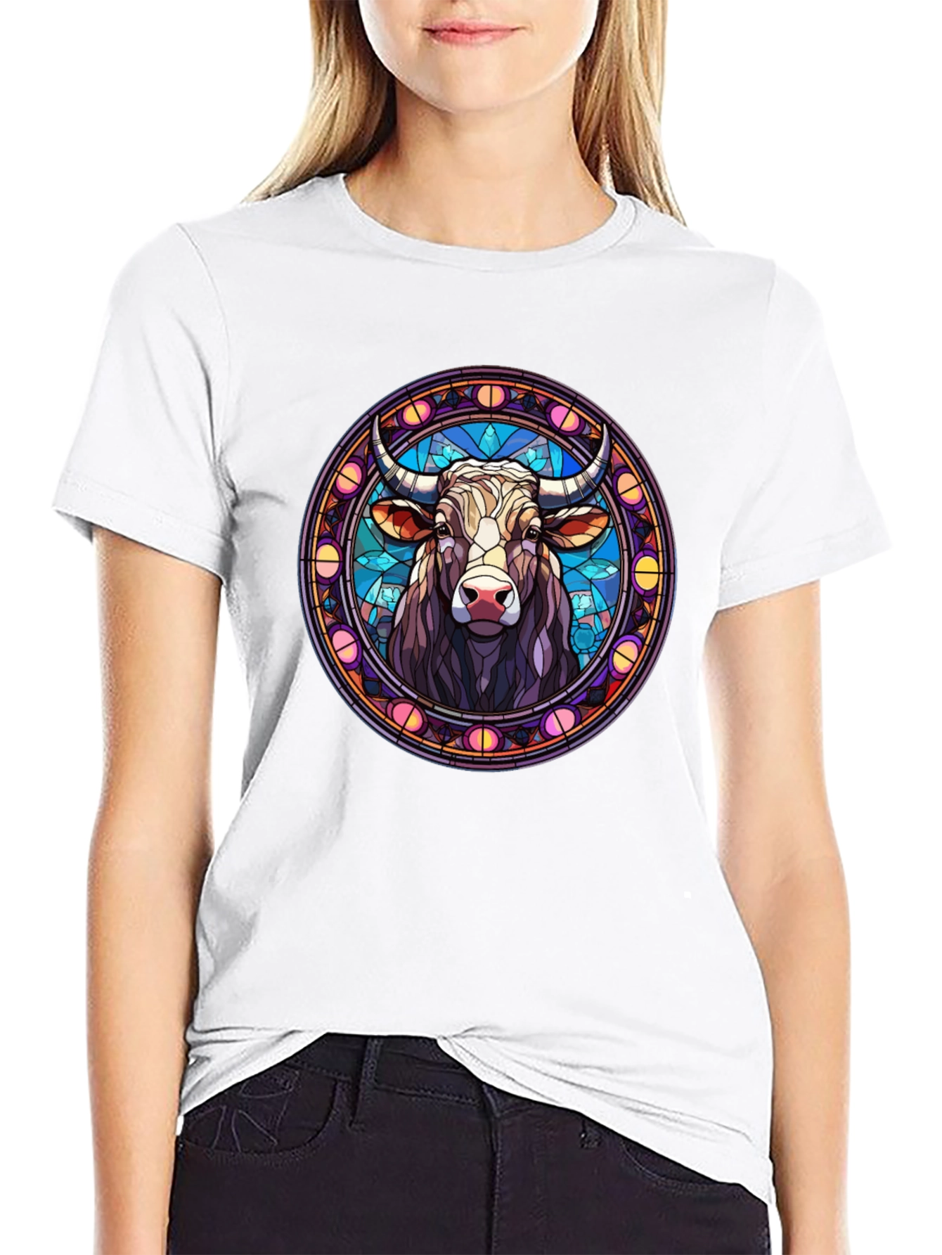 Bull Taurus Zodiac Stained Glass T-Shirt