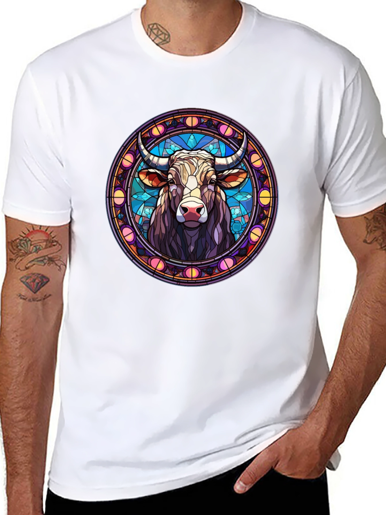 Bull Taurus Zodiac Stained Glass T-Shirt