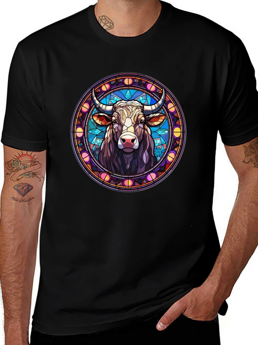 Bull Taurus Zodiac Stained Glass T-Shirt