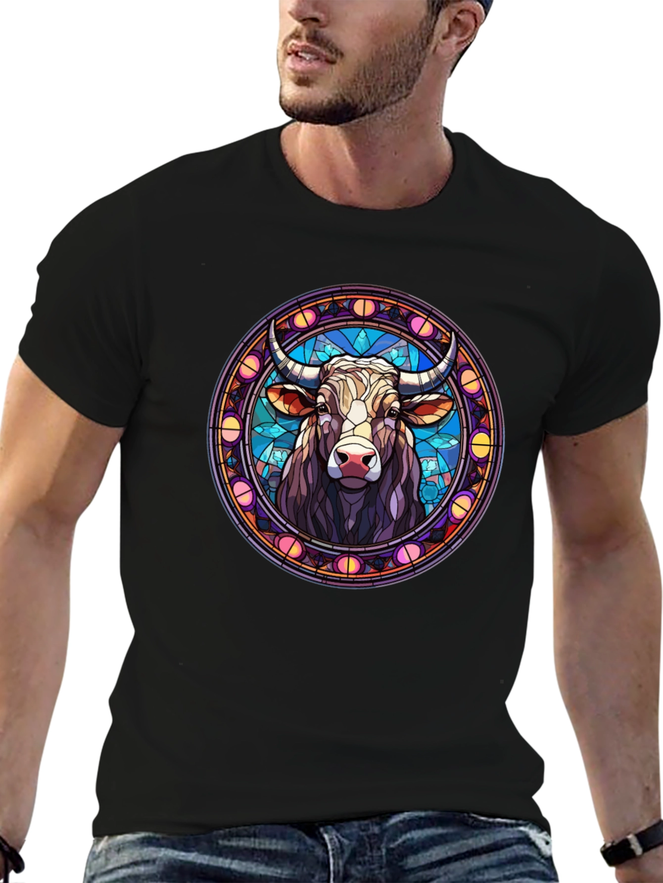 Bull Taurus Zodiac Stained Glass T-Shirt