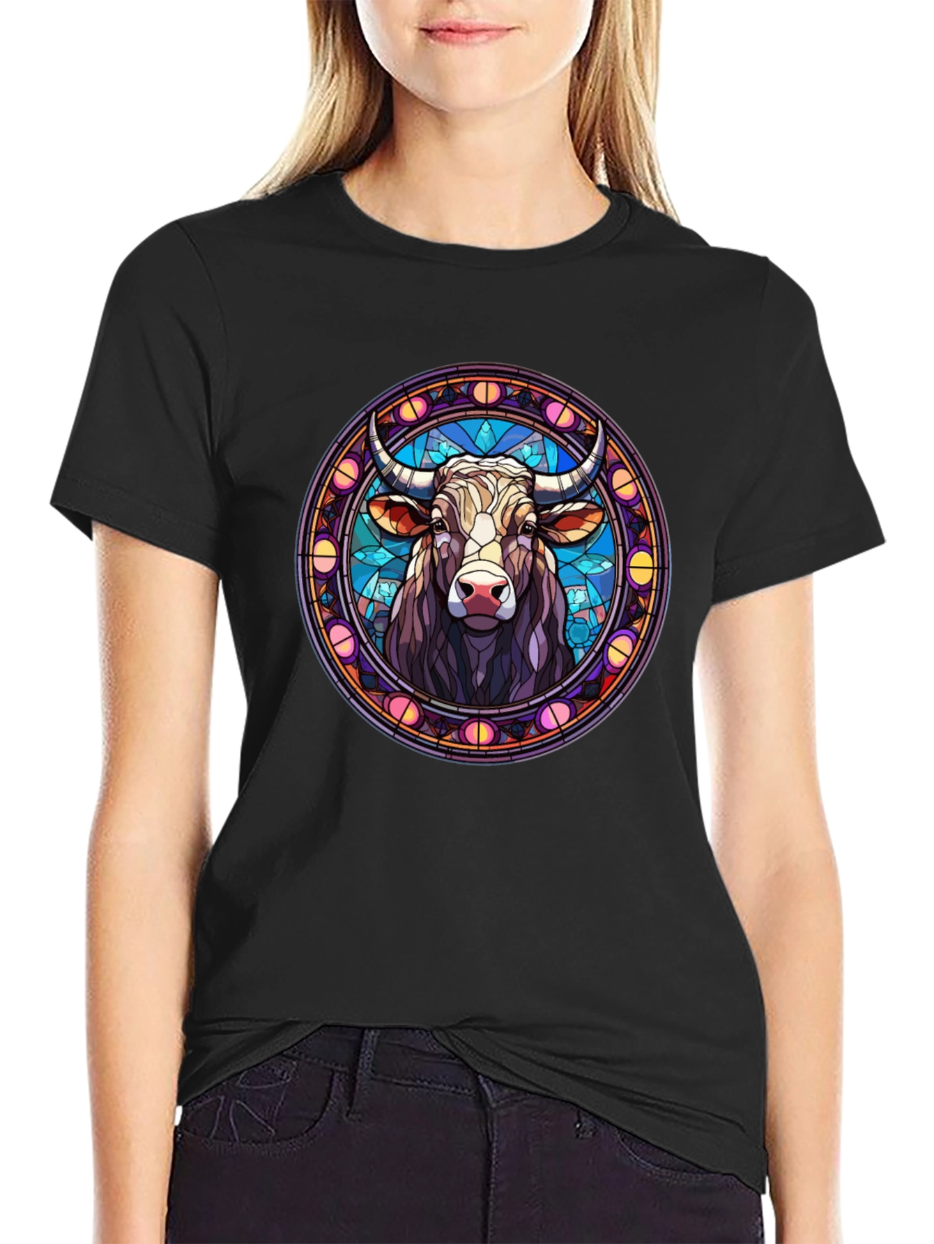 Bull Taurus Zodiac Stained Glass T-Shirt