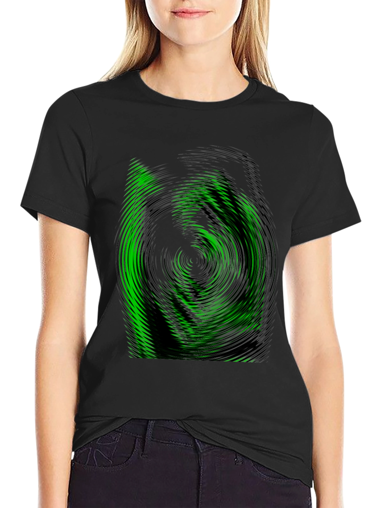 Green Vortex Graphic Black T-Shirt