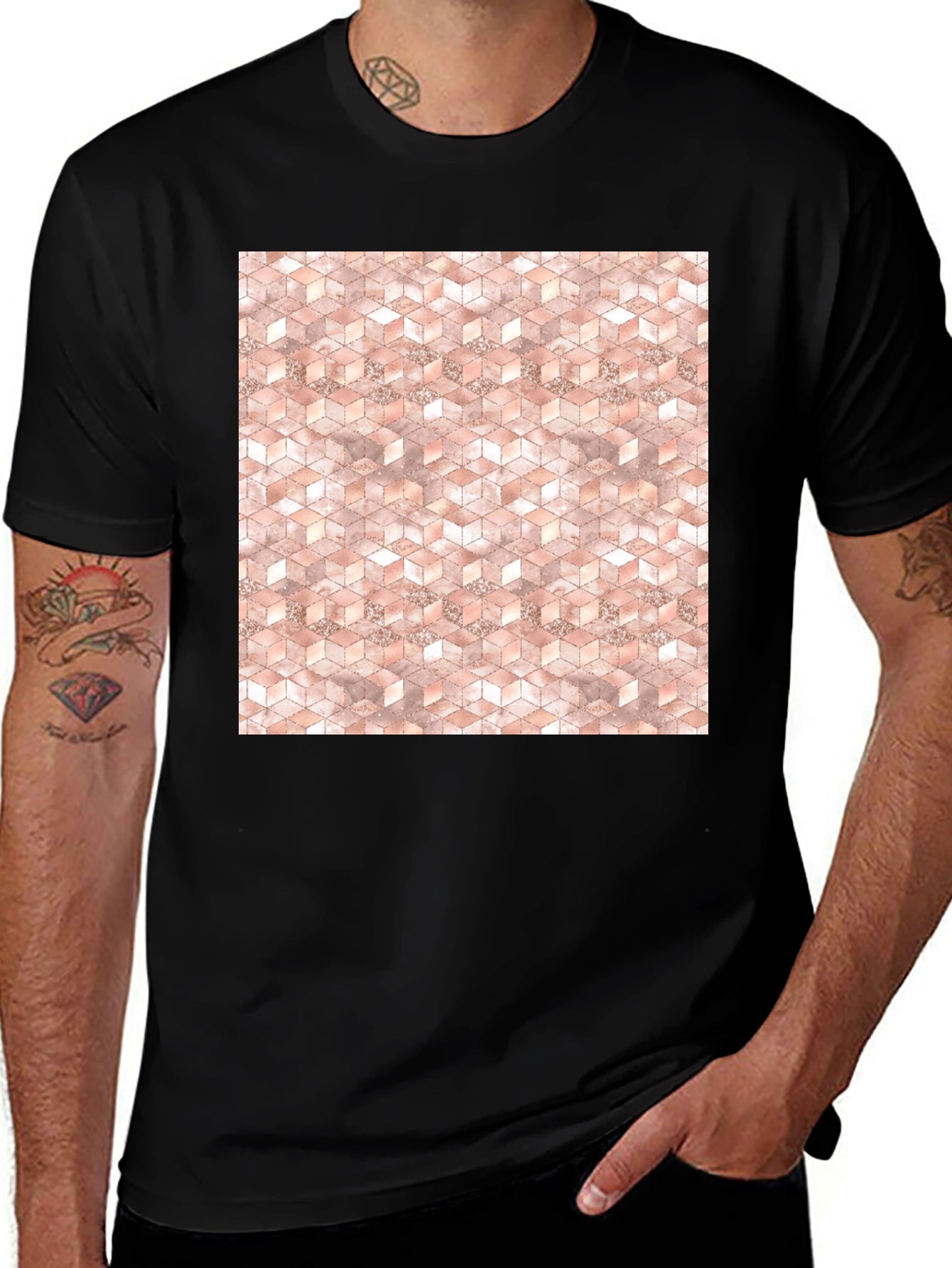 Geometric Cube Pattern Tee - Modern Style