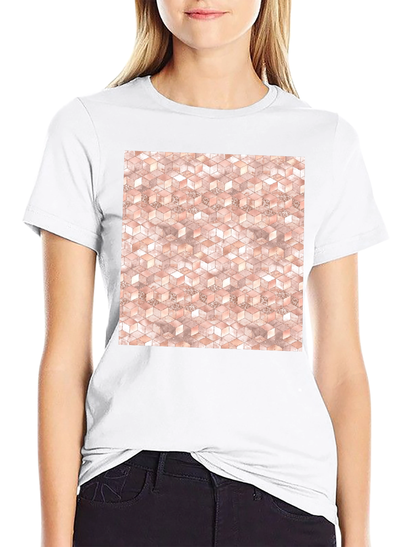 Geometric Cube Pattern Tee - Modern Style