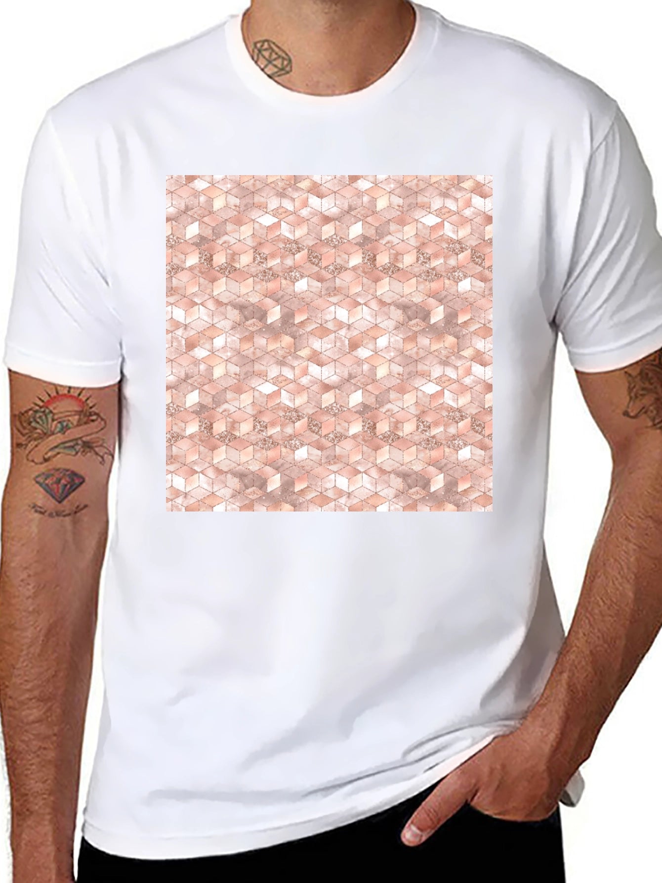 Geometric Cube Pattern Tee - Modern Style