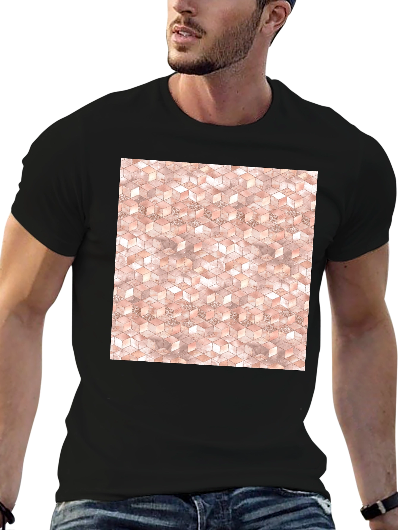 Geometric Cube Pattern Tee - Modern Style
