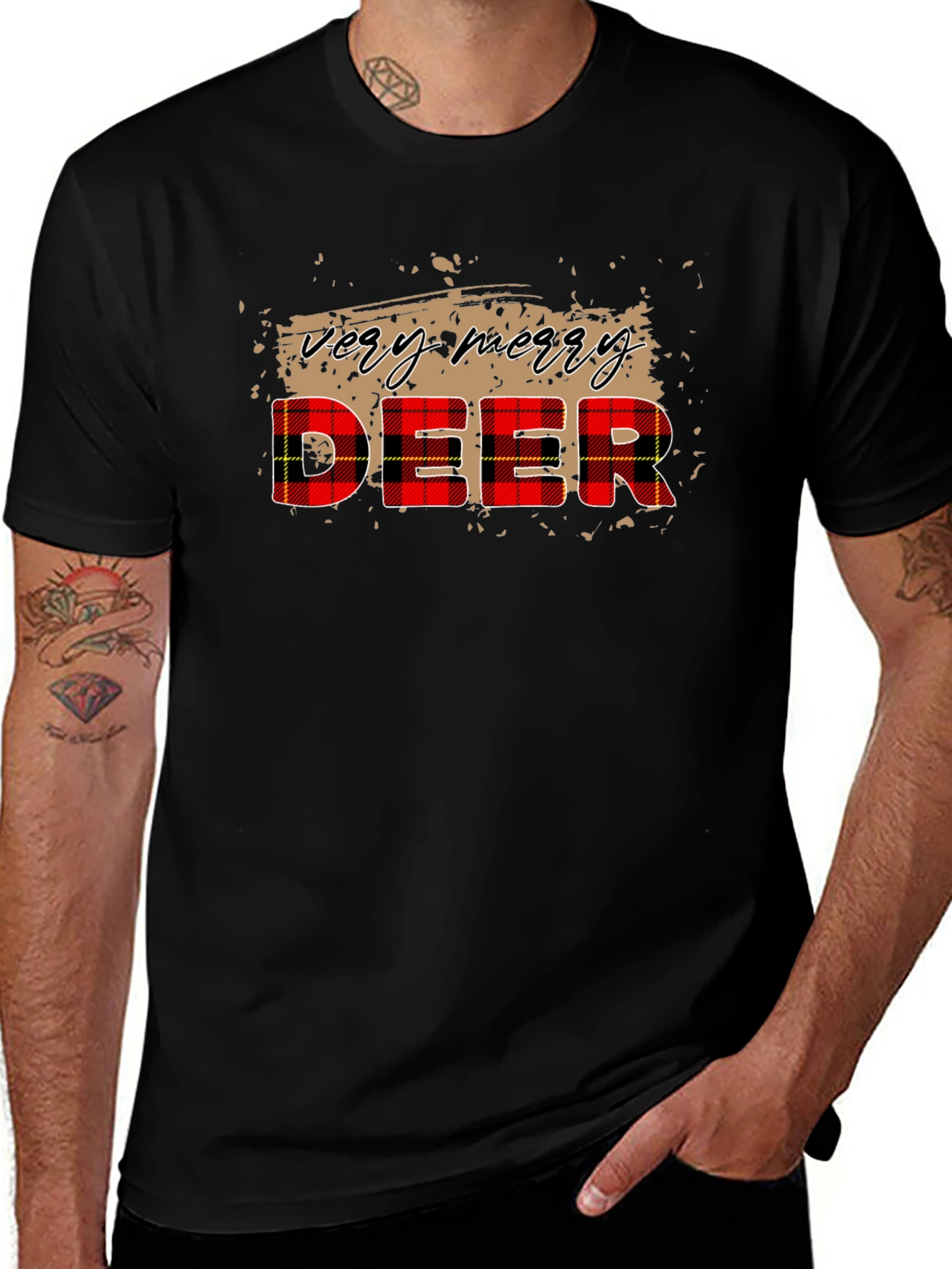 Very Merry Deer Plaid Christmas T-Shirt
