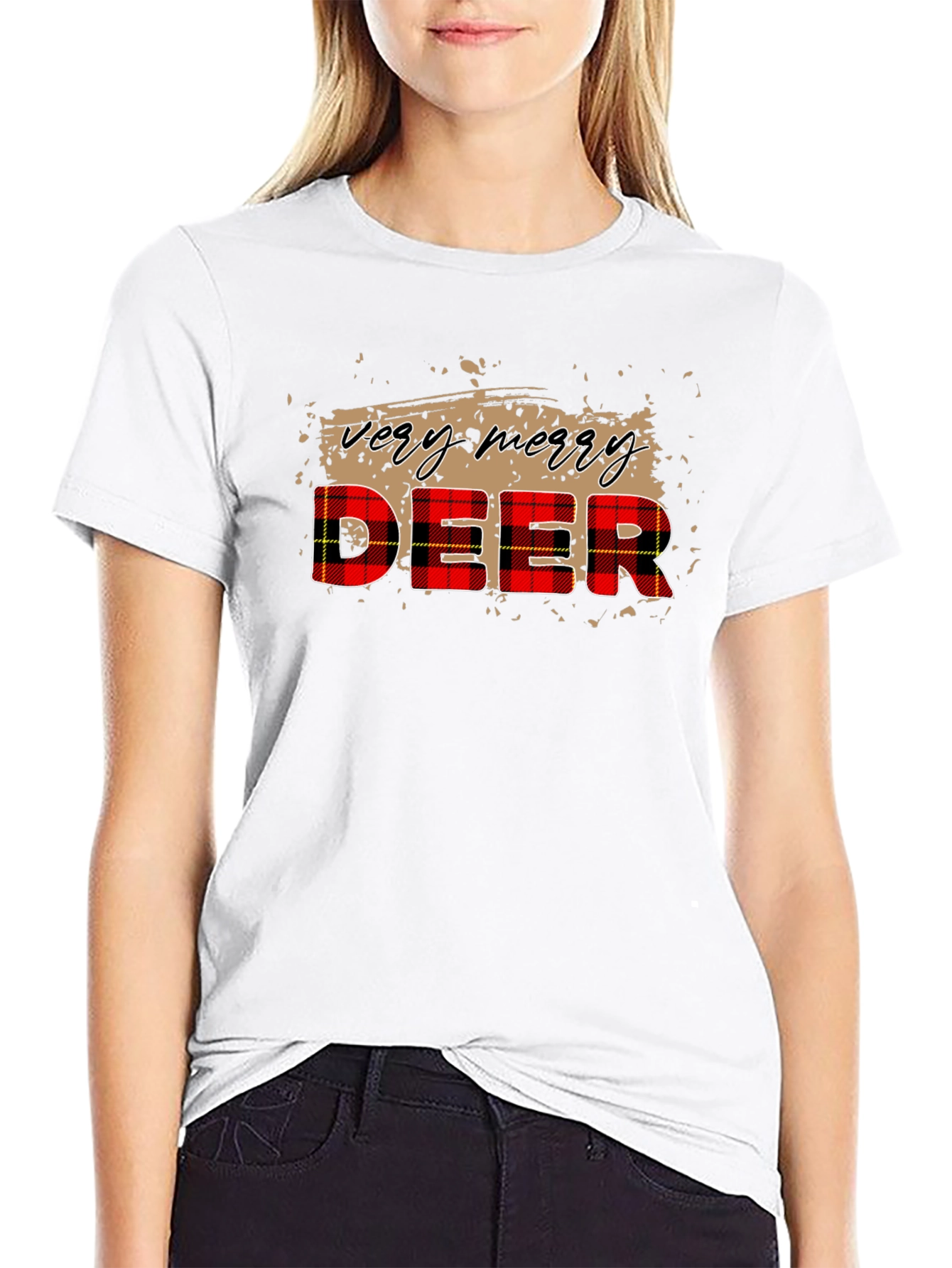 Very Merry Deer Plaid Christmas T-Shirt