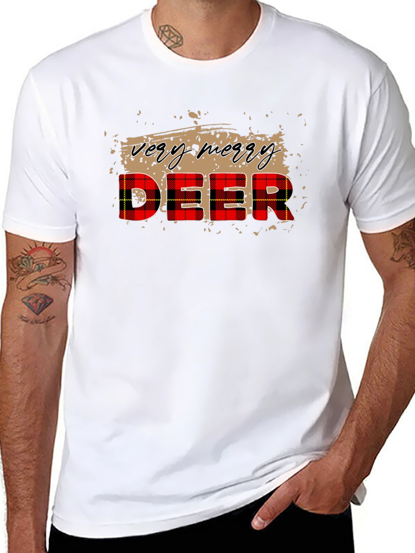 Very Merry Deer Plaid Christmas T-Shirt