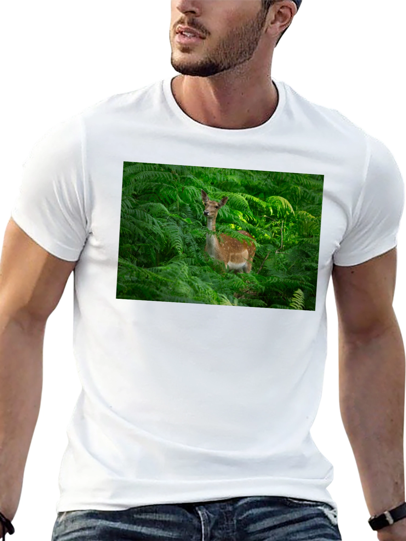 Deer in Ferns Black T-Shirt - Nature Lover Tee