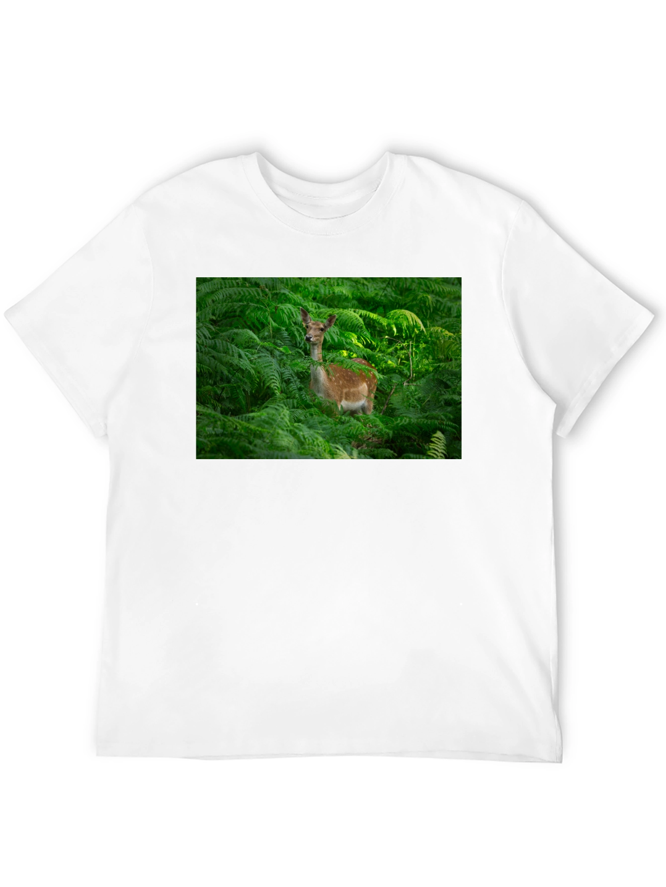 Deer in Ferns Black T-Shirt - Nature Lover Tee