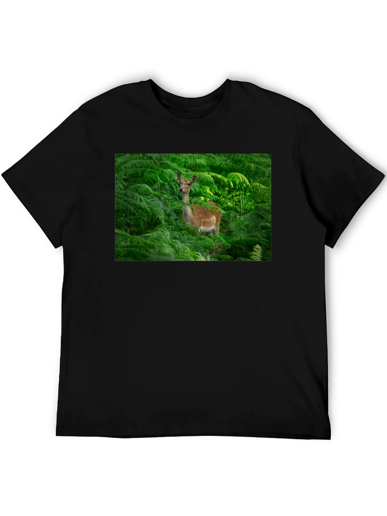 Deer in Ferns Black T-Shirt - Nature Lover Tee