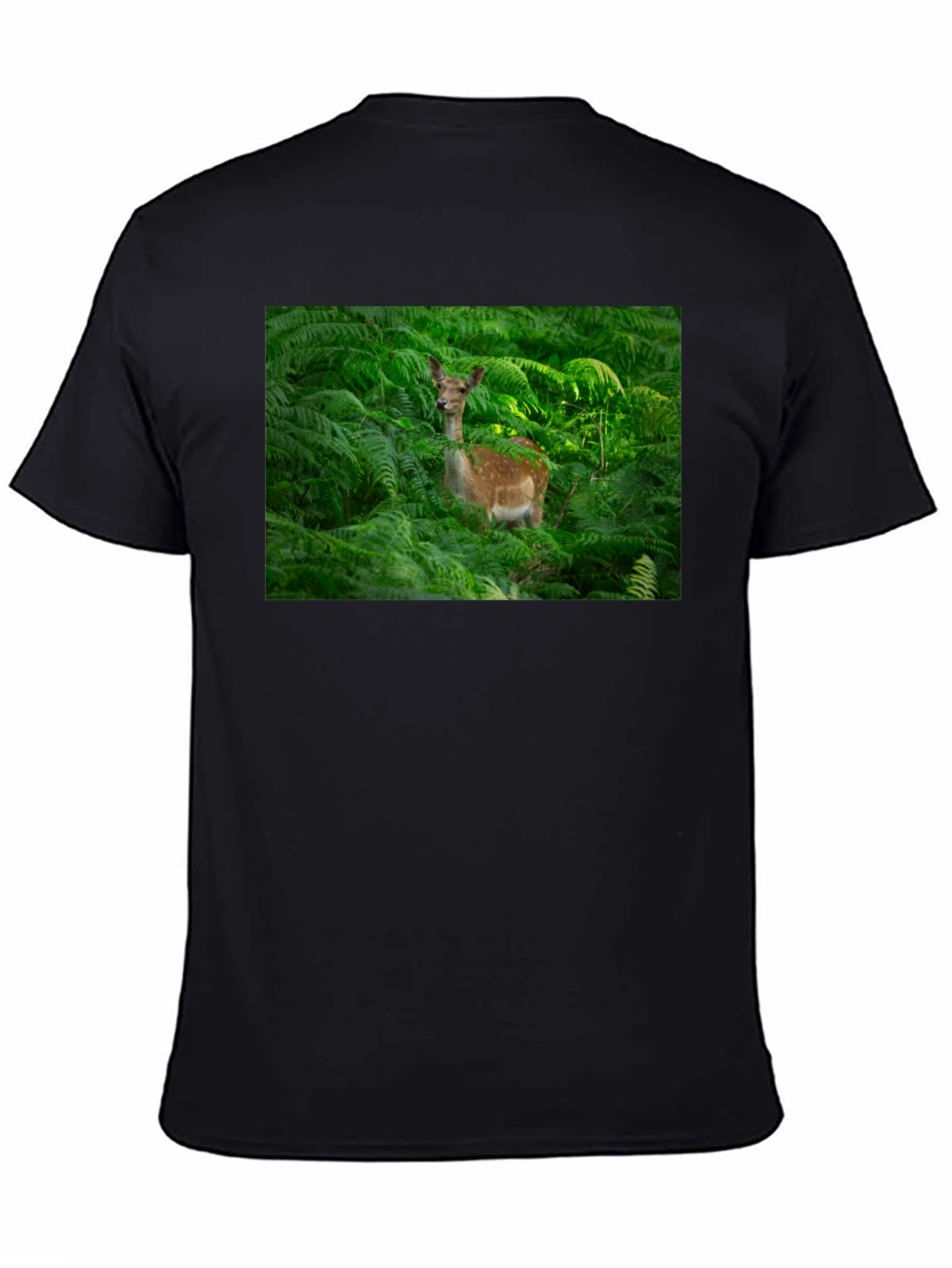 Deer in Ferns Black T-Shirt - Nature Lover Tee