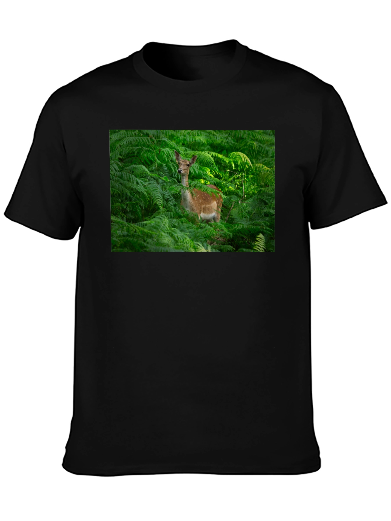 Deer in Ferns Black T-Shirt - Nature Lover Tee