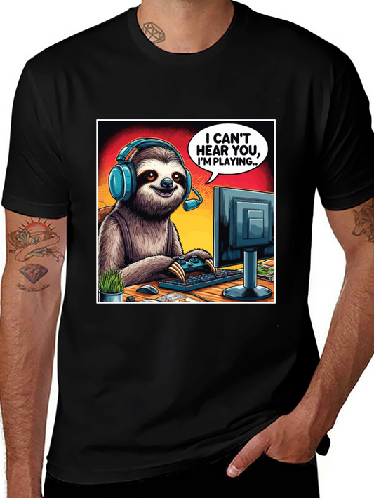 Gamer Sloth Graphic Tee - I Cant Hear You Gaming T-Shirt