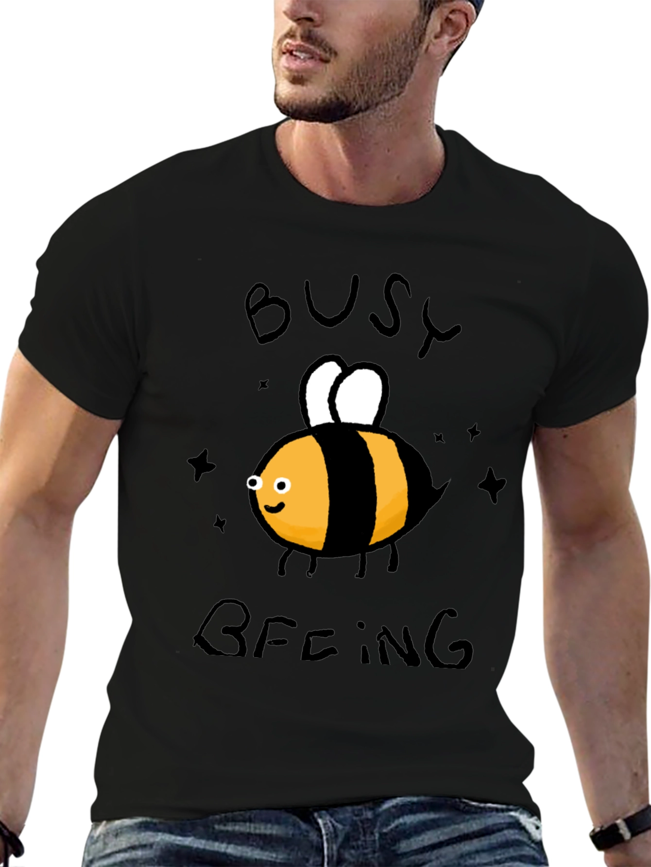 Busy Beeing T-Shirt - Black Crew Neck Graphic Tee