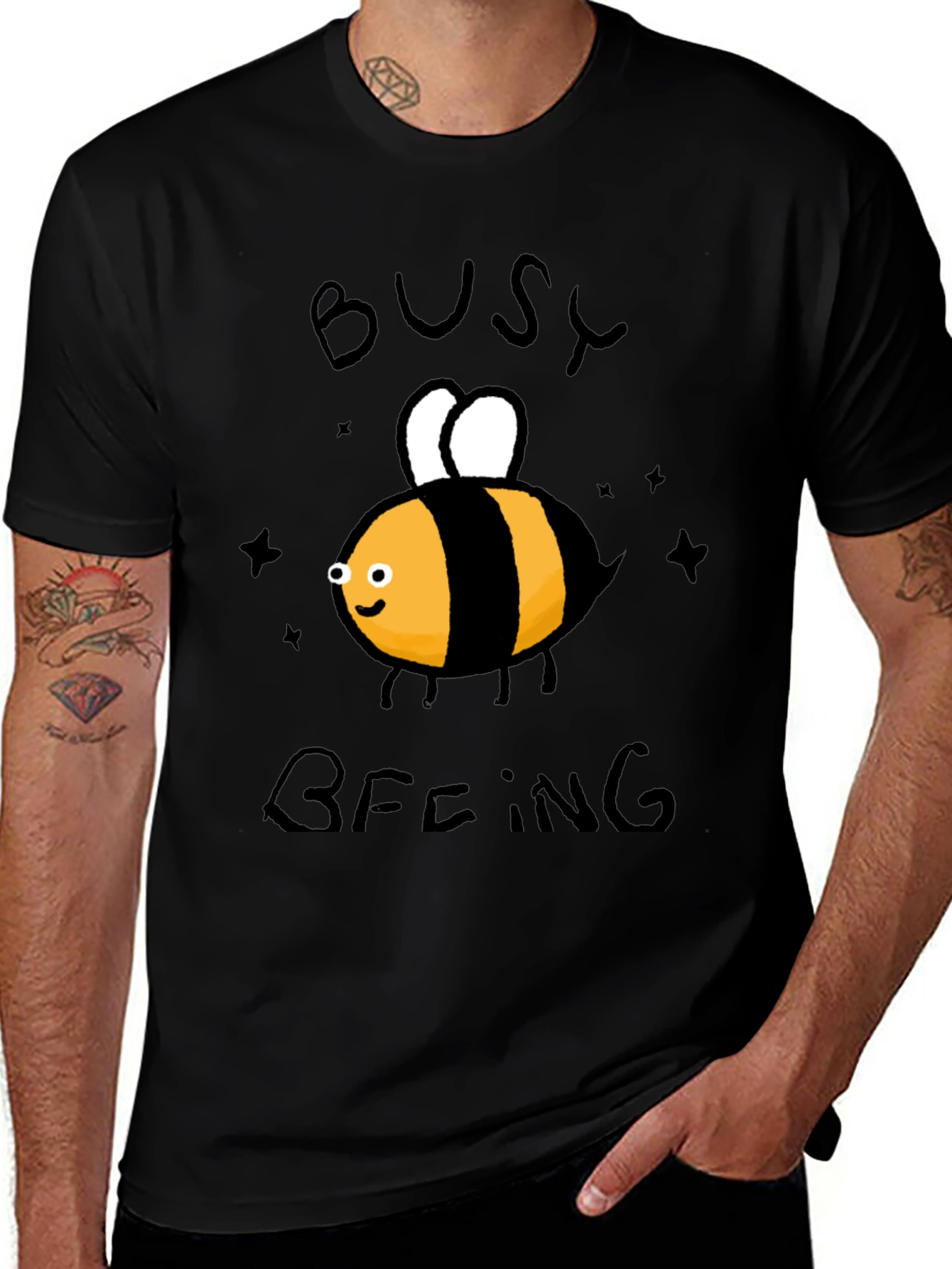 Busy Beeing T-Shirt - Black Crew Neck Graphic Tee