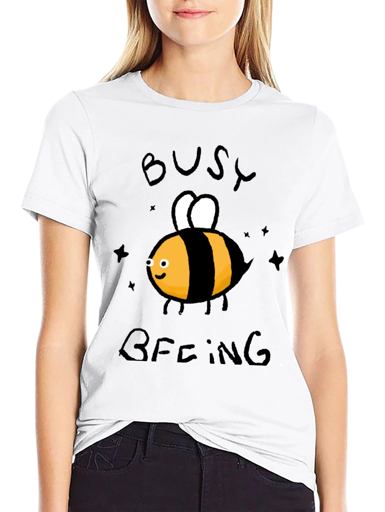 Busy Beeing T-Shirt - Black Crew Neck Graphic Tee