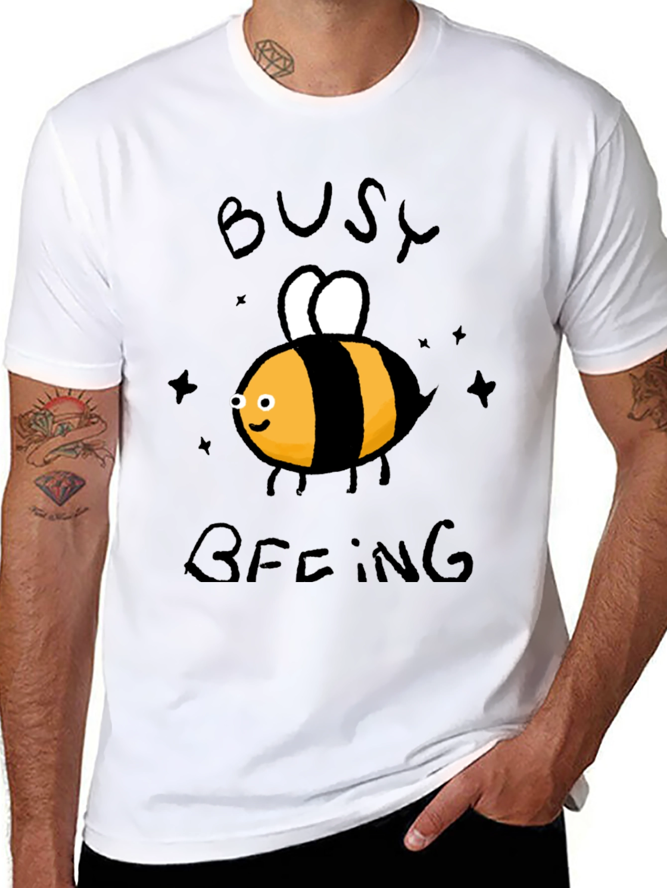 Busy Beeing T-Shirt - Black Crew Neck Graphic Tee