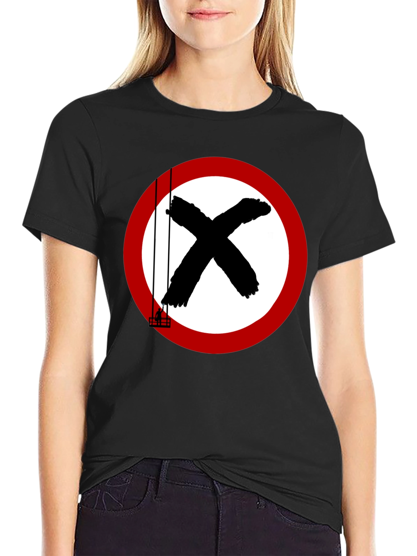 Black T-Shirt with Circular X Design