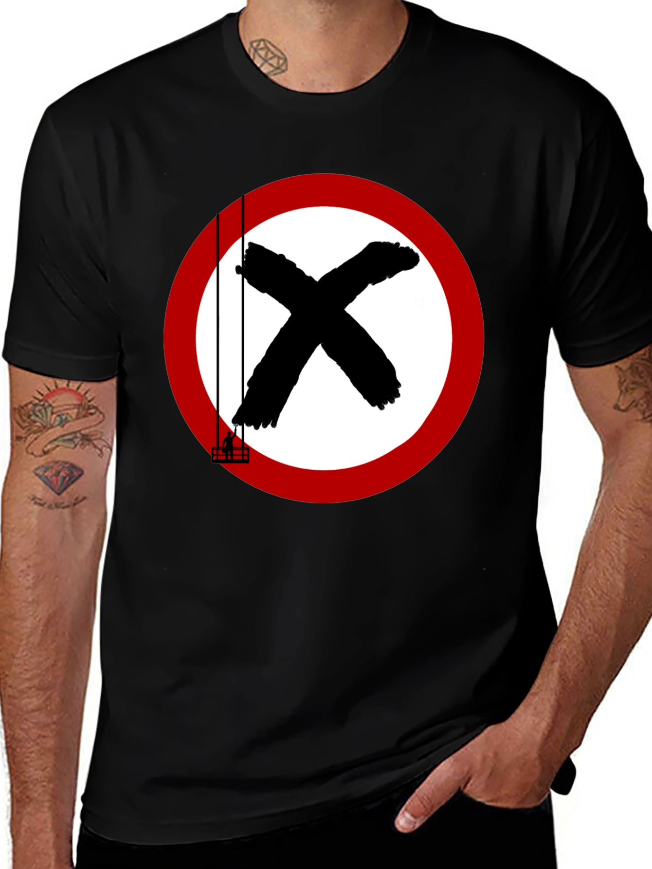 Black T-Shirt with Circular X Design