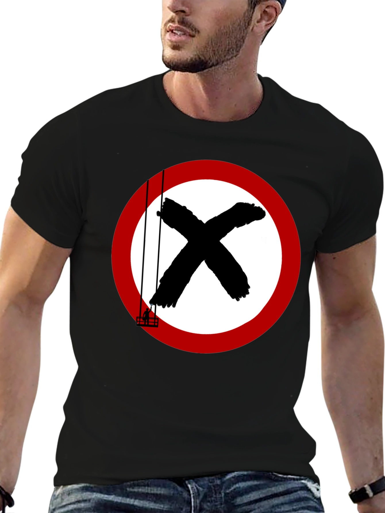 Black T-Shirt with Circular X Design