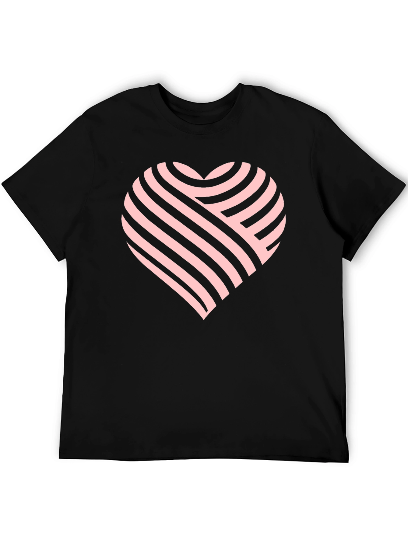 Striped Heart Graphic Black Tee