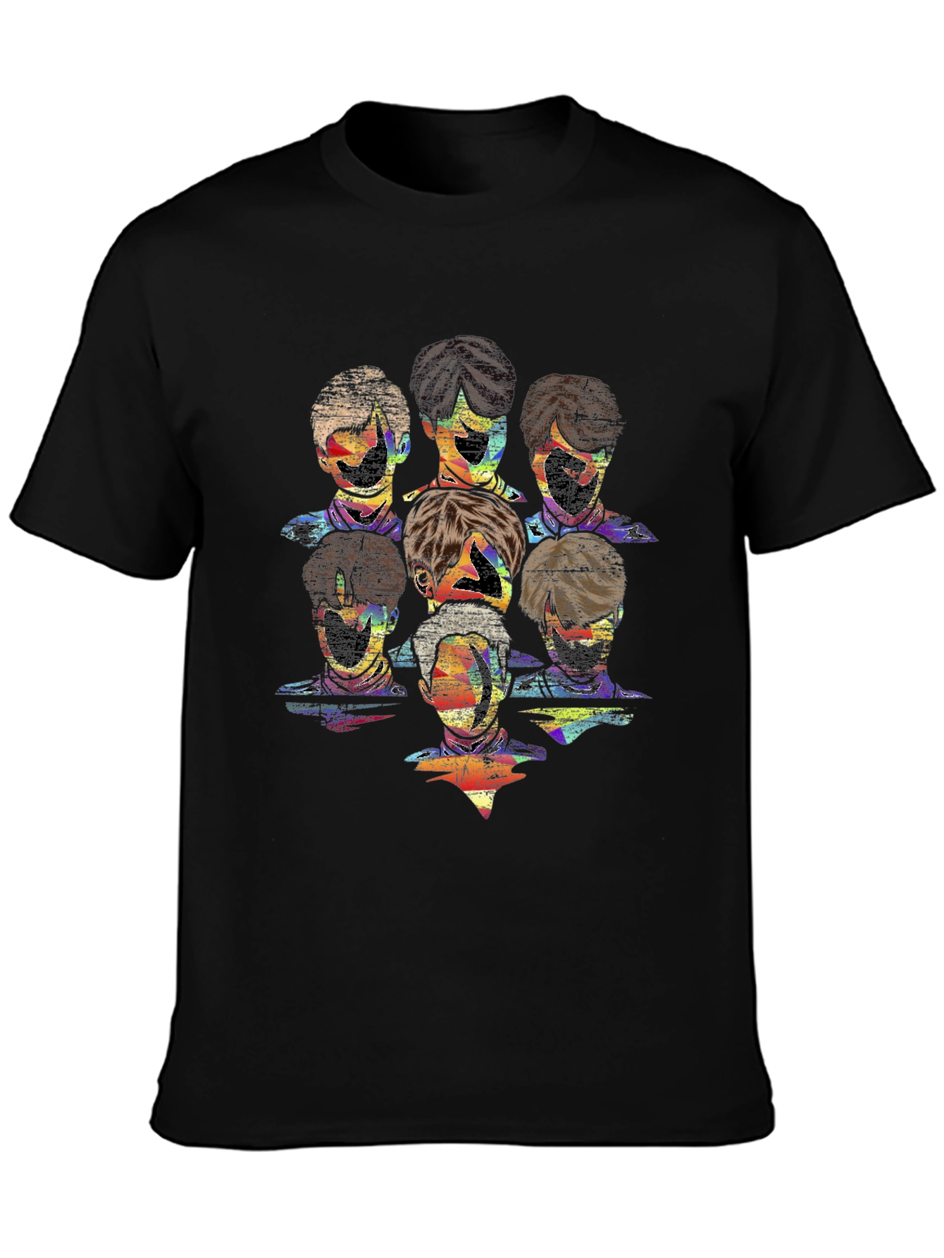 Abstract Faces Graphic Print Black T-Shirt
