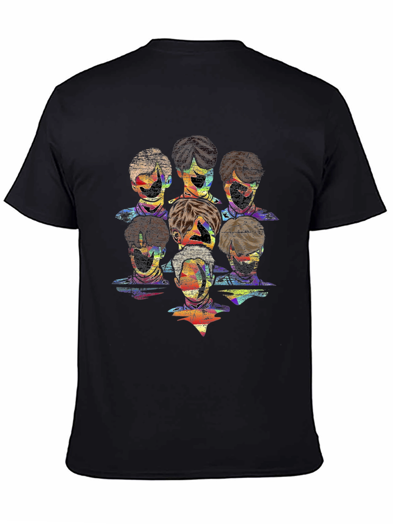 Abstract Faces Graphic Print Black T-Shirt