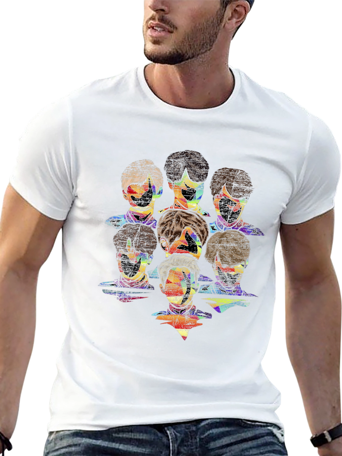 Abstract Faces Graphic Print Black T-Shirt