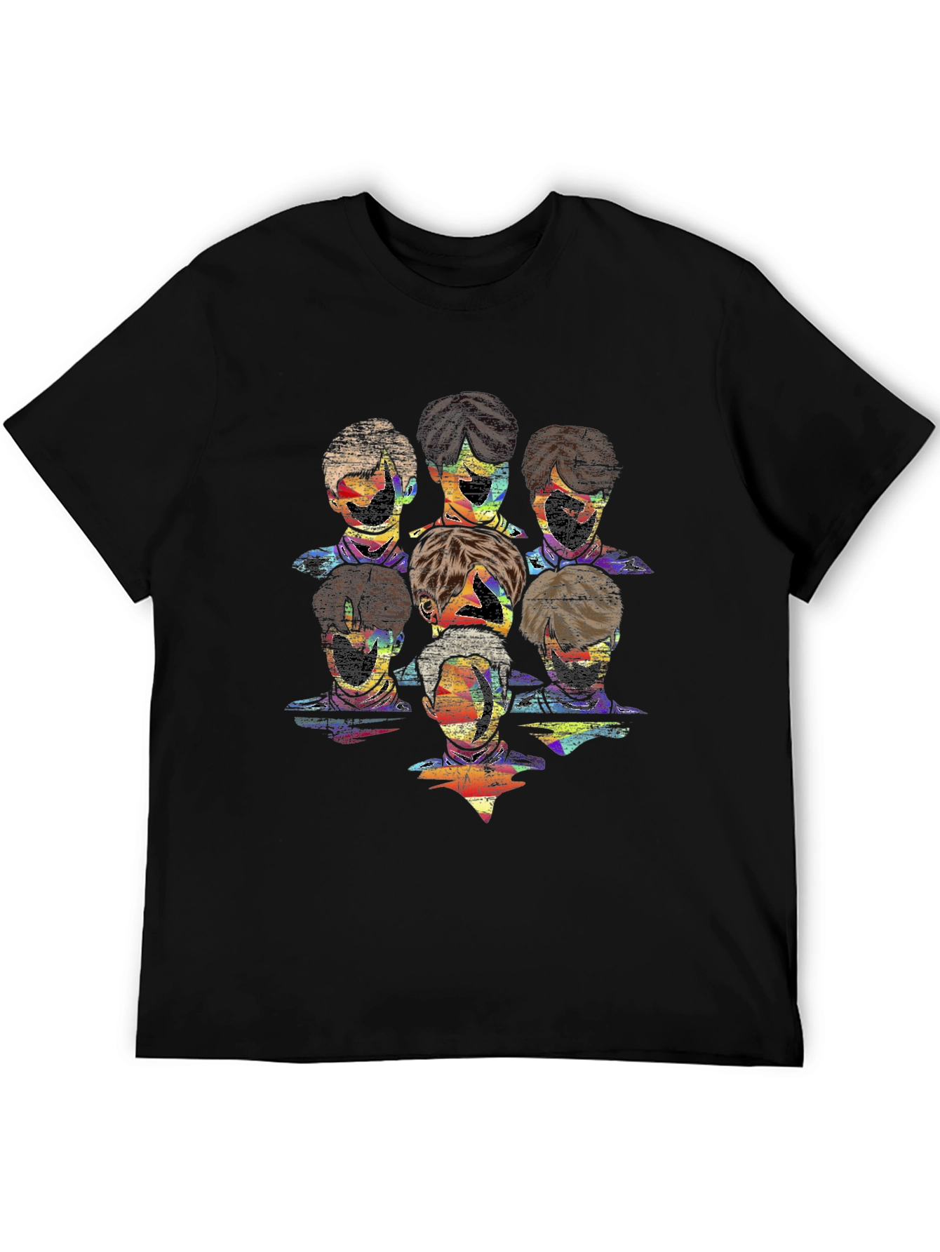 Abstract Faces Graphic Print Black T-Shirt